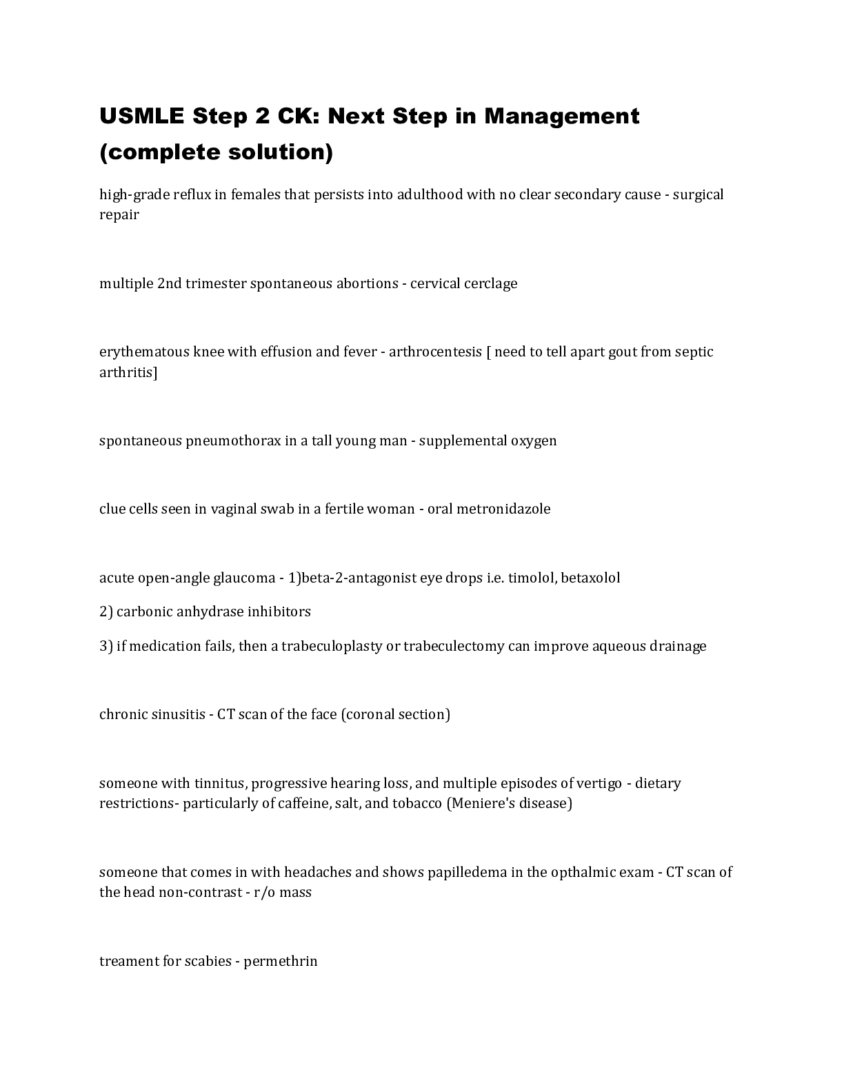 Preview image for USMLE Step 2 CK Next Step in Management with complete solution